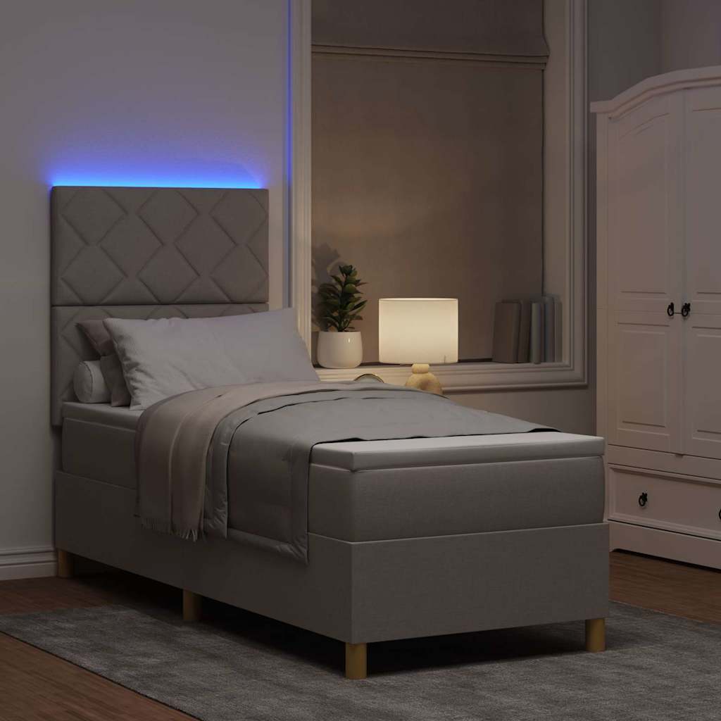 LED Box Spring Bed med hovedgærde Gråbrun 80 x 200 cm Stof