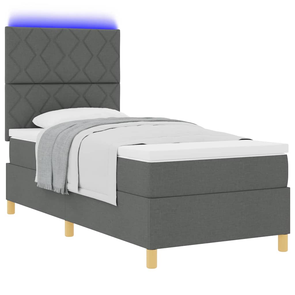 LED Box Spring Bed med hovedgærde Mørkegrå 90 x 190 cm Stof