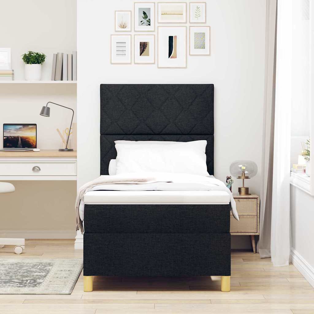 LED Box Spring Bed med hovedgærde Sort 90 x 190 cm Stof