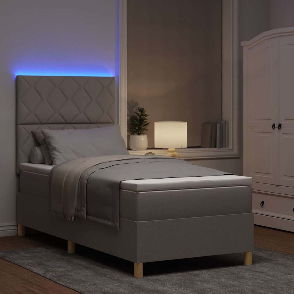 LED Box Spring Bed med hovedgærde Gråbrun 90 x 190 cm Stof