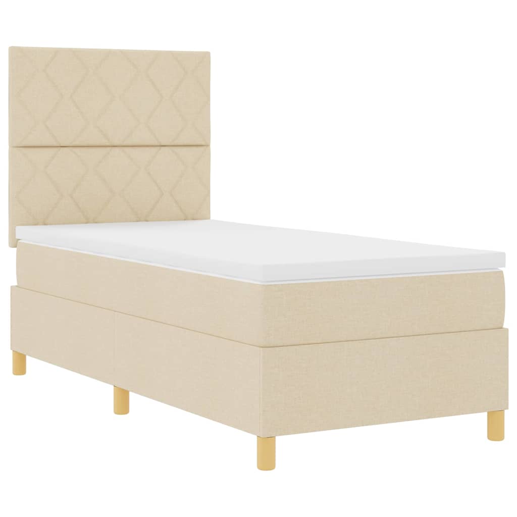 LED Box Spring Bed med hovedgærde Creme 90 x 190 cm Stof