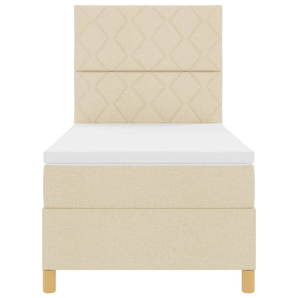 LED Box Spring Bed med hovedgærde Creme 90 x 190 cm Stof