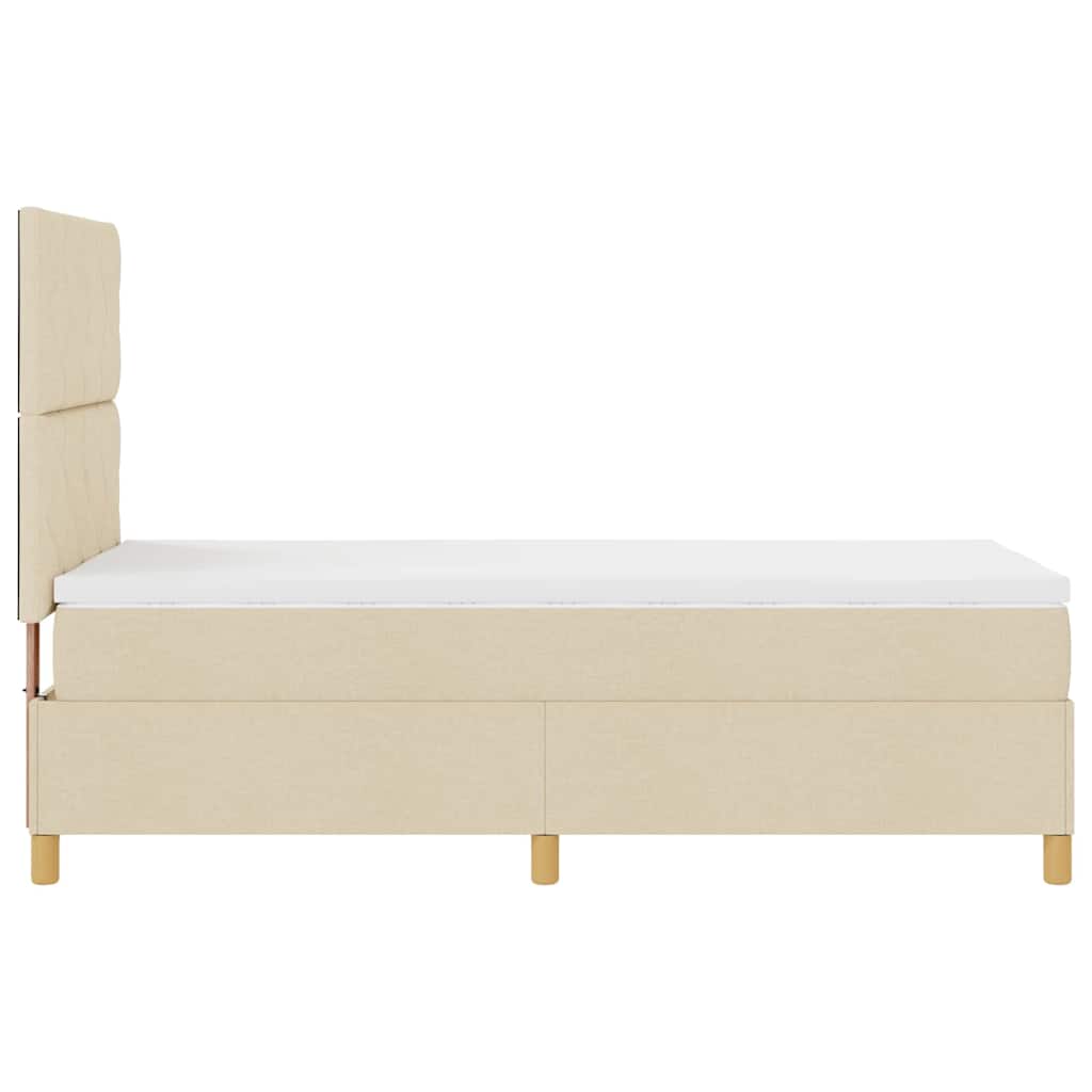 LED Box Spring Bed med hovedgærde Creme 90 x 190 cm Stof