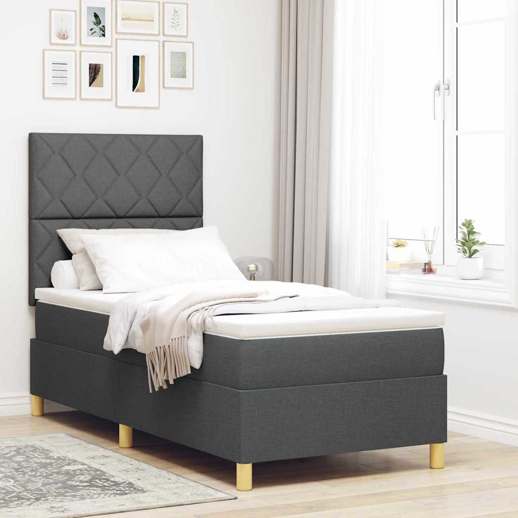 LED Box Spring Bed med hovedgærde Mørkegrå 90 x 200 cm Stof