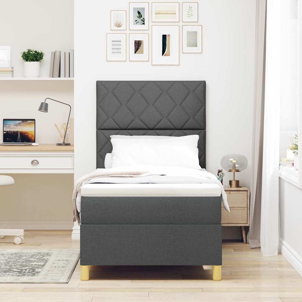 LED Box Spring Bed med hovedgærde Mørkegrå 90 x 200 cm Stof