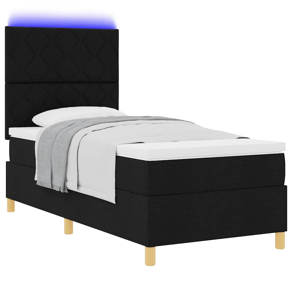 LED Box Spring Bed med hovedgærde Sort 90 x 200 cm Stof