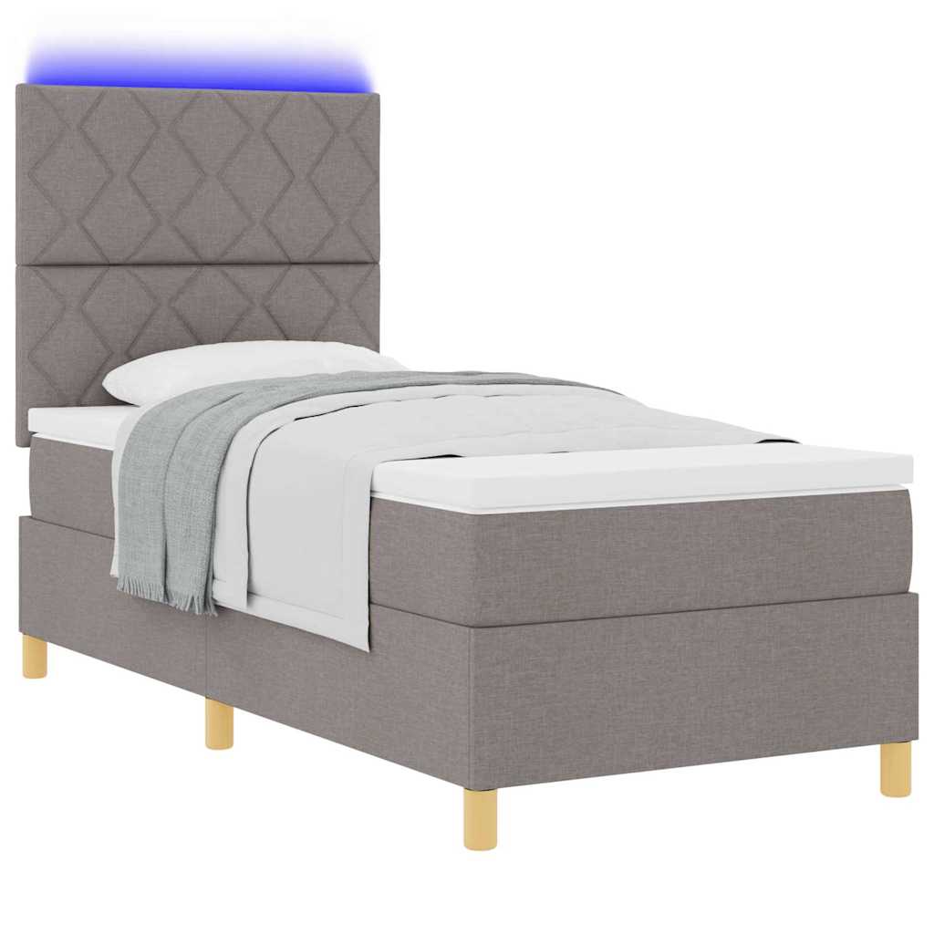 LED Box Spring Bed med hovedgærde Gråbrun 90 x 200 cm Stof
