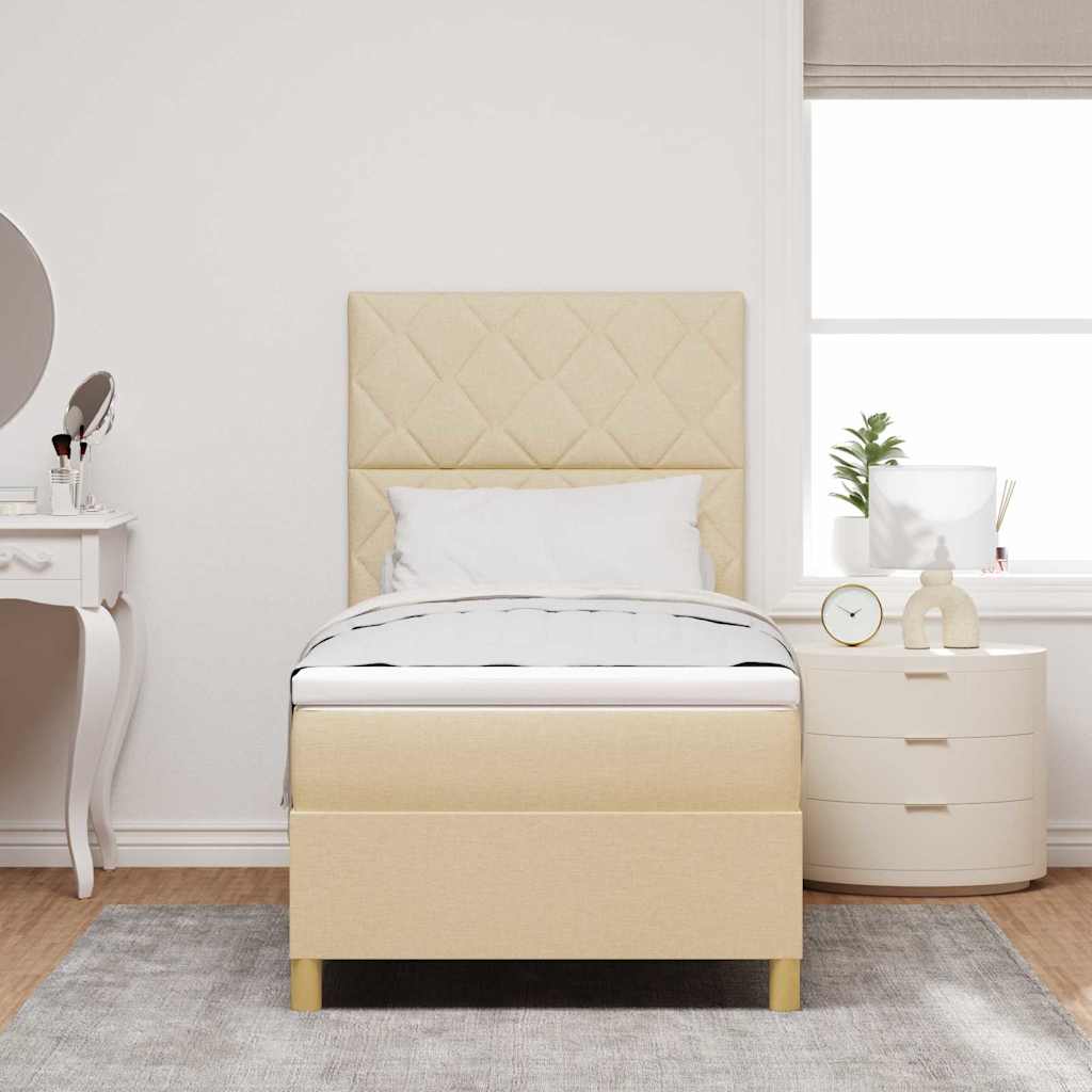 LED Box Spring Bed med hovedgærde Creme 90 x 200 cm Stof