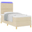 LED Box Spring Bed med hovedgærde Creme 90 x 200 cm Stof