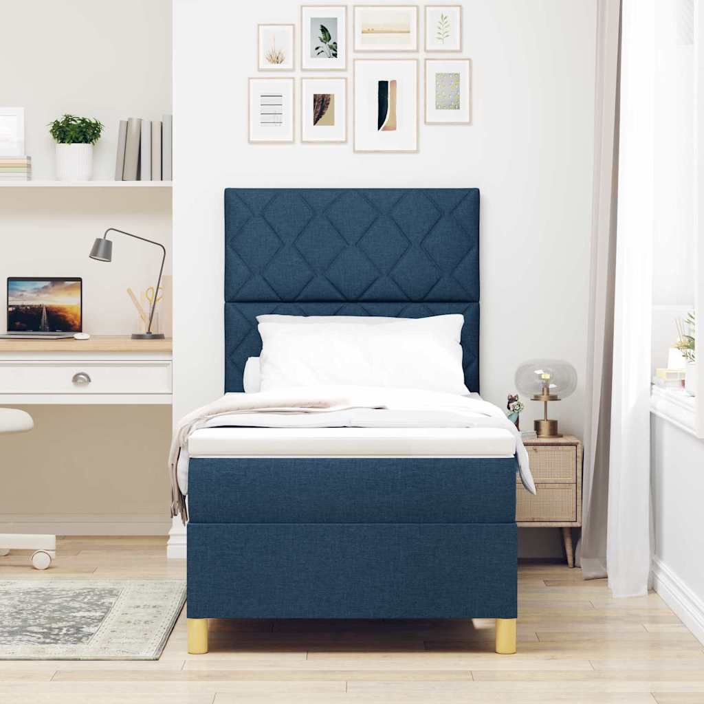 LED Box Spring Bed med hovedgærde Blå 90 x 200 cm Stof