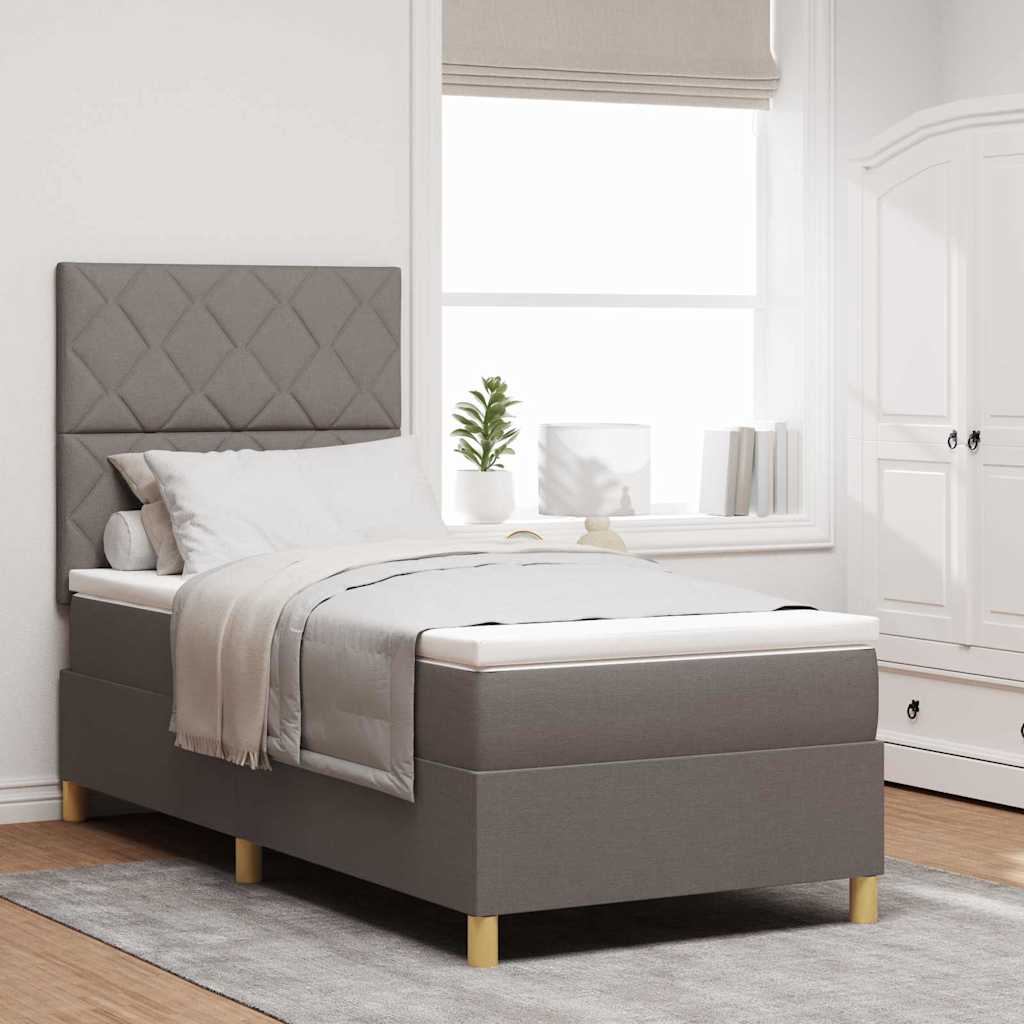 LED Box Spring Bed med hovedgærde Gråbrun 100 x 200 cm Stof
