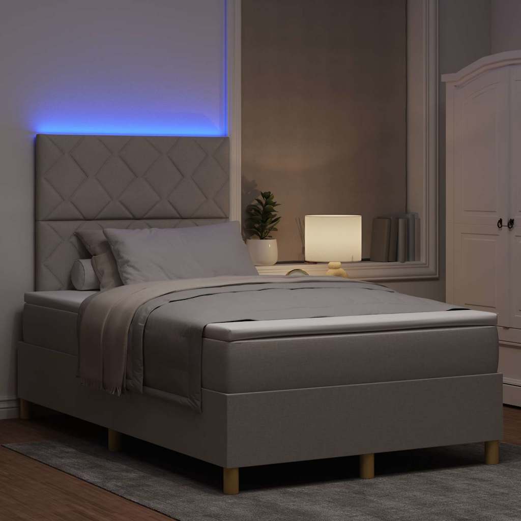 LED Box Spring Bed med hovedgærde Gråbrun 120 x 190 cm Stof