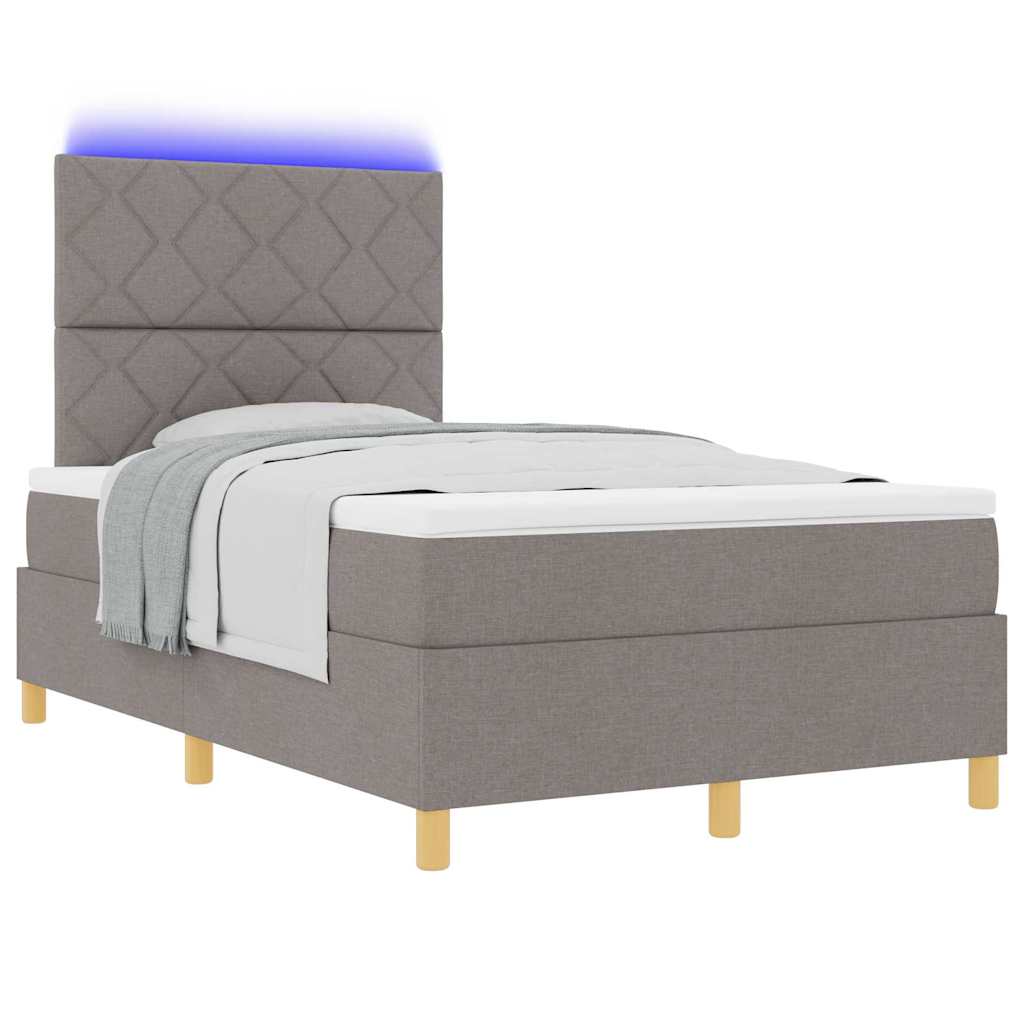 LED Box Spring Bed med hovedgærde Gråbrun 120 x 190 cm Stof