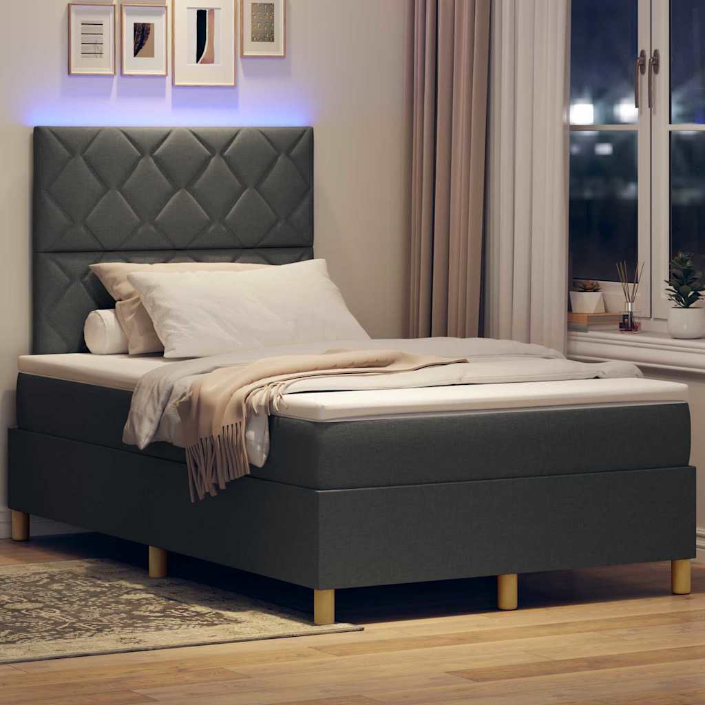 LED Box Spring Bed med hovedgærde Mørkegrå 120 x 200 cm Stof