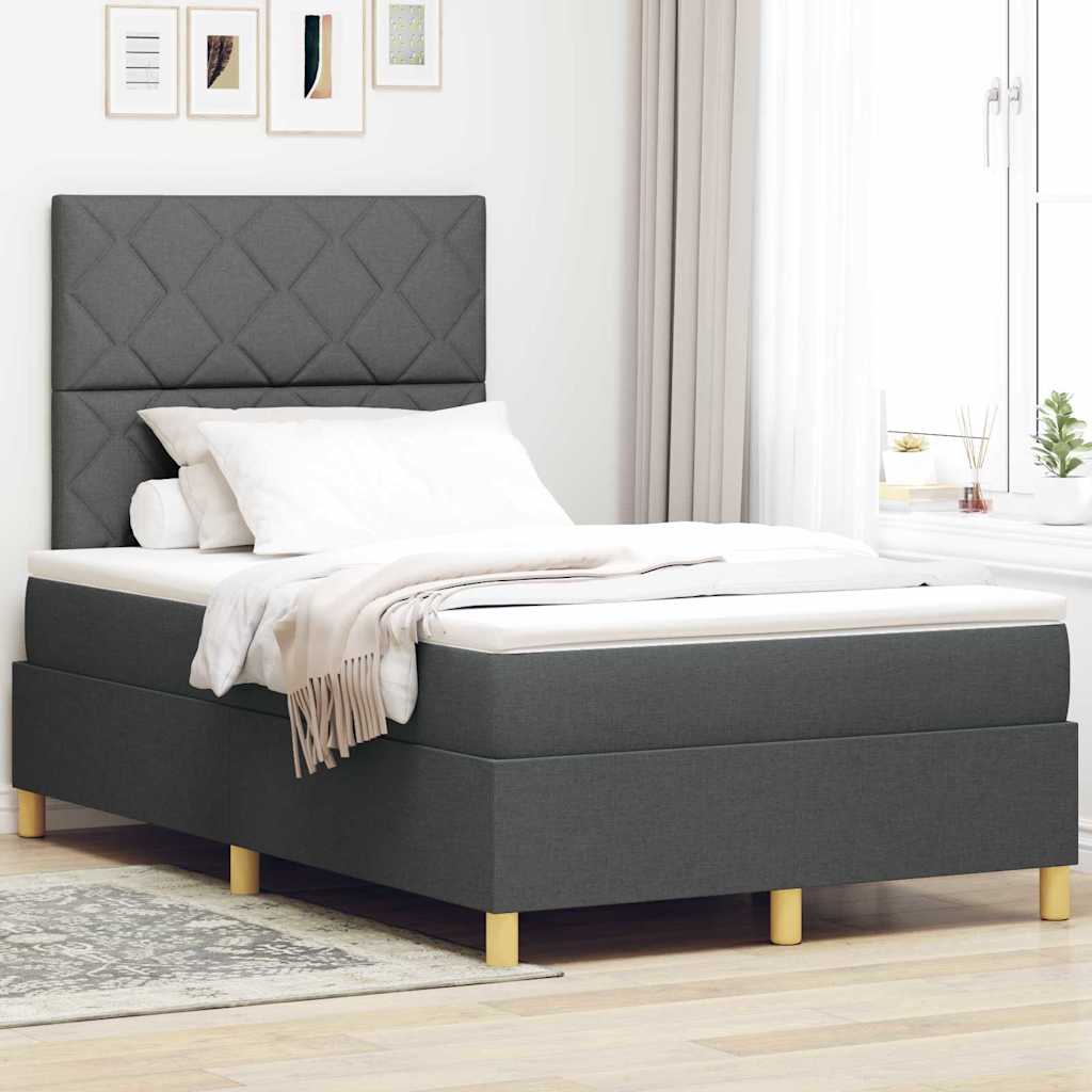 LED Box Spring Bed med hovedgærde Mørkegrå 120 x 200 cm Stof