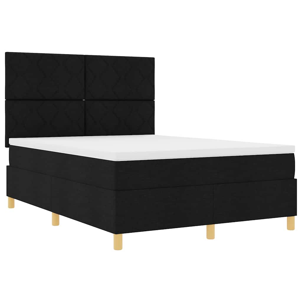 LED Box Spring Bed med hovedgærde Sort 140 x 190 cm Stof