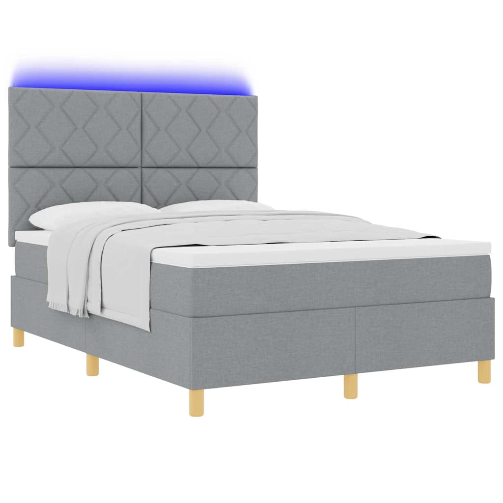 LED Box Spring Bed med hovedgærde Lysegrå 140 x 200 cm Stof