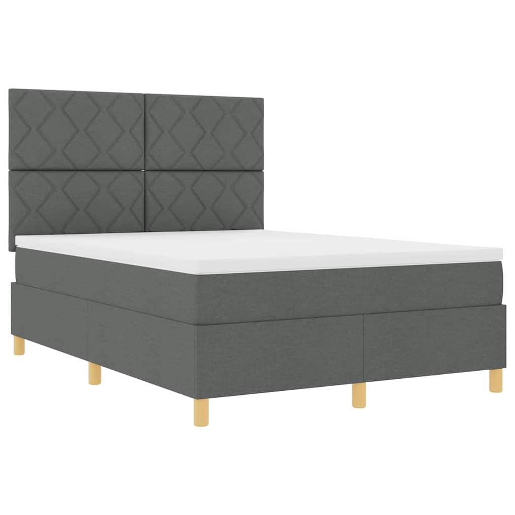 LED Box Spring Bed med hovedgærde Mørkegrå 140 x 200 cm Stof
