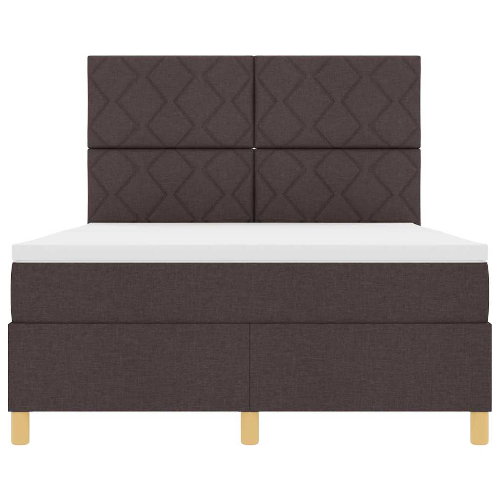 LED Box Spring Bed med hovedgærde Mørk Brun 140 x 200 cm Stof