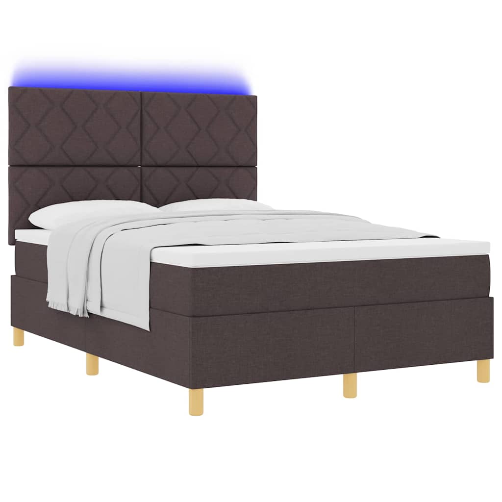LED Box Spring Bed med hovedgærde Mørk Brun 140 x 200 cm Stof