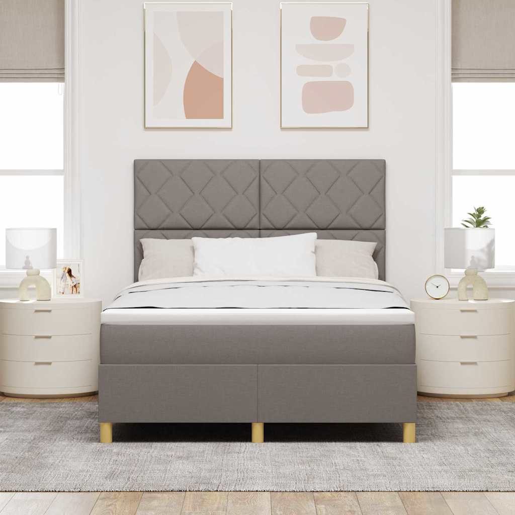 LED Box Spring Bed med hovedgærde Gråbrun 140 x 200 cm Stof
