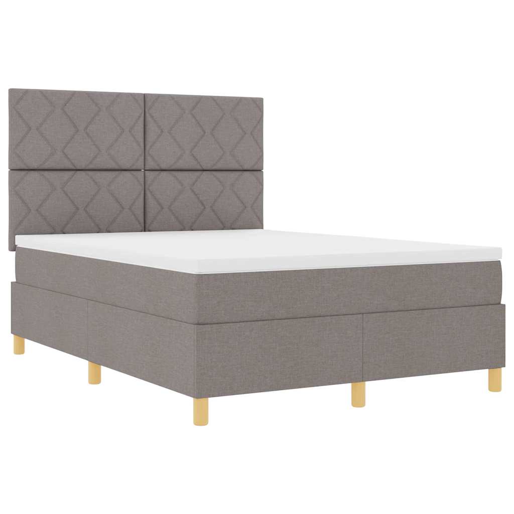 LED Box Spring Bed med hovedgærde Gråbrun 140 x 200 cm Stof