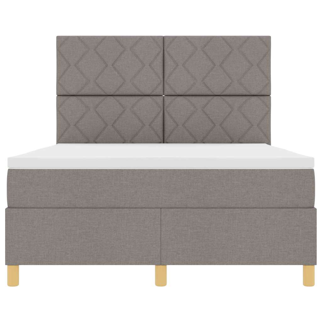 LED Box Spring Bed med hovedgærde Gråbrun 140 x 200 cm Stof
