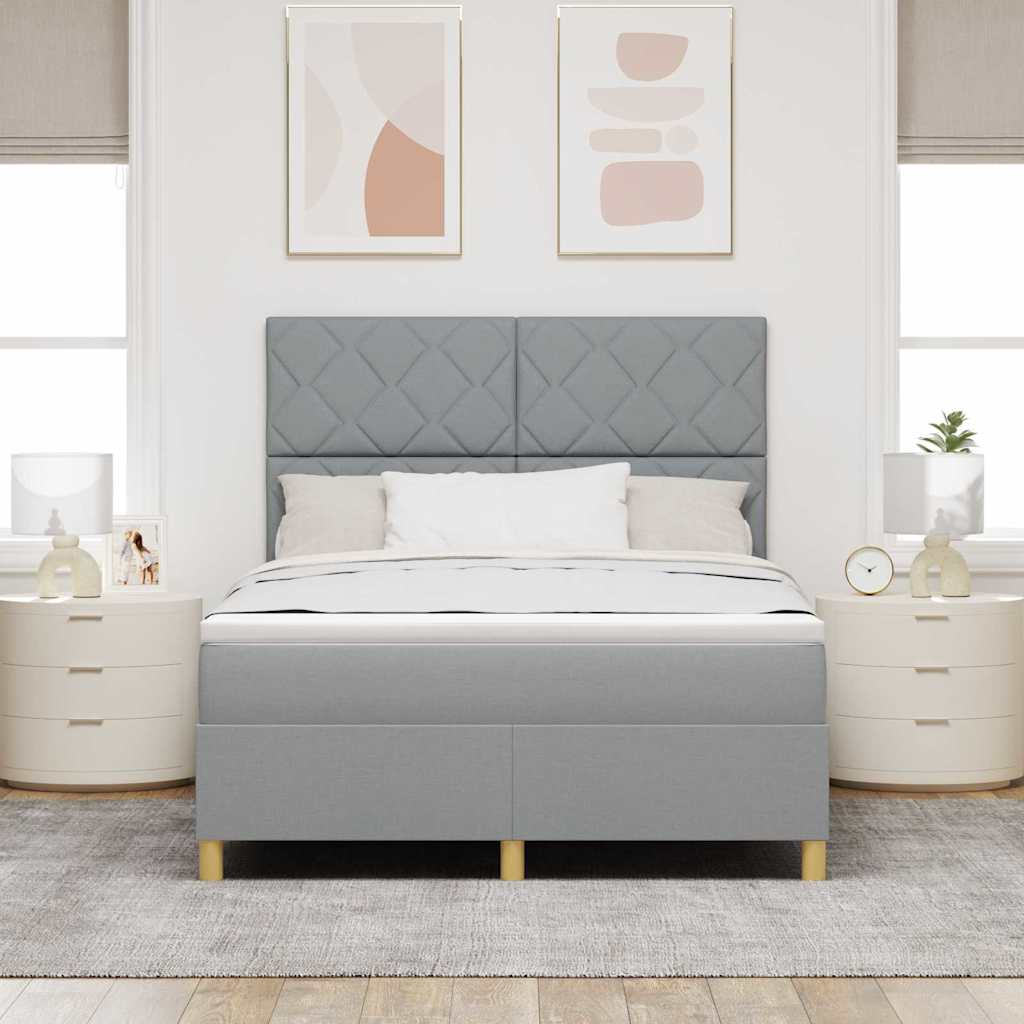 LED Box Spring Bed med hovedgærde Lysegrå 160 x 200 cm Stof