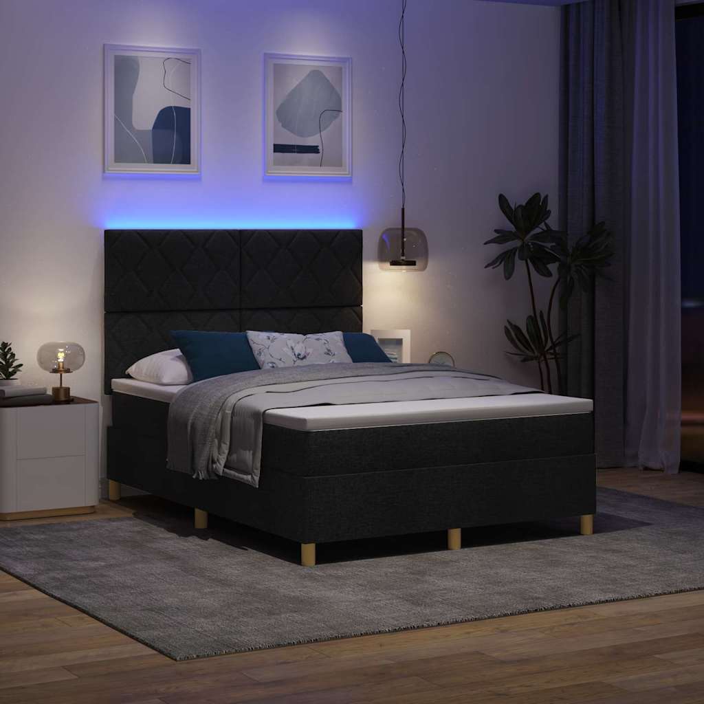 LED Box Spring Bed med hovedgærde Sort 160 x 200 cm Stof