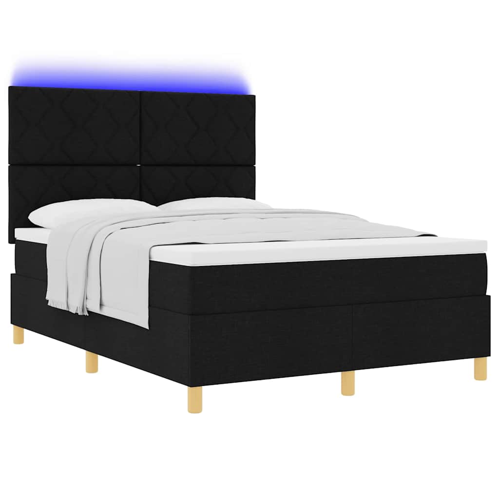 LED Box Spring Bed med hovedgærde Sort 160 x 200 cm Stof