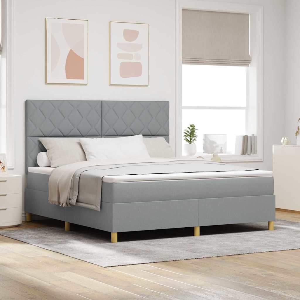 LED Box Spring Bed med hovedgærde Lysegrå 180 x 200 cm Stof