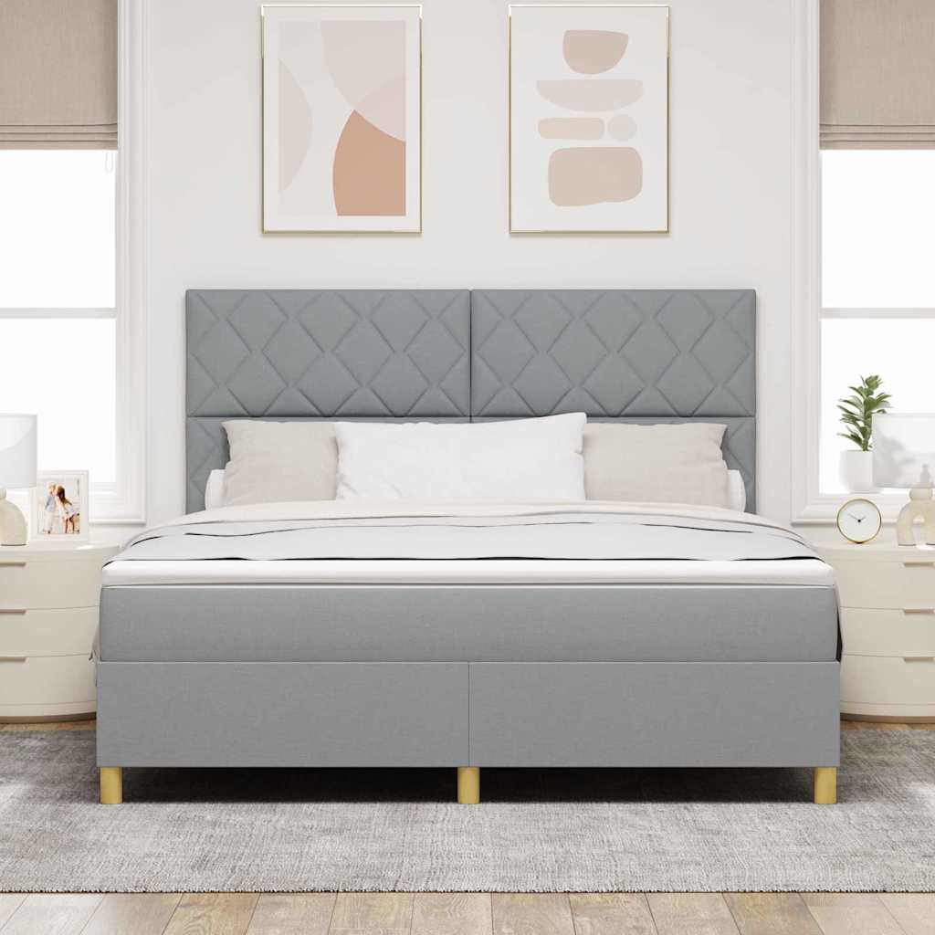 LED Box Spring Bed med hovedgærde Lysegrå 180 x 200 cm Stof