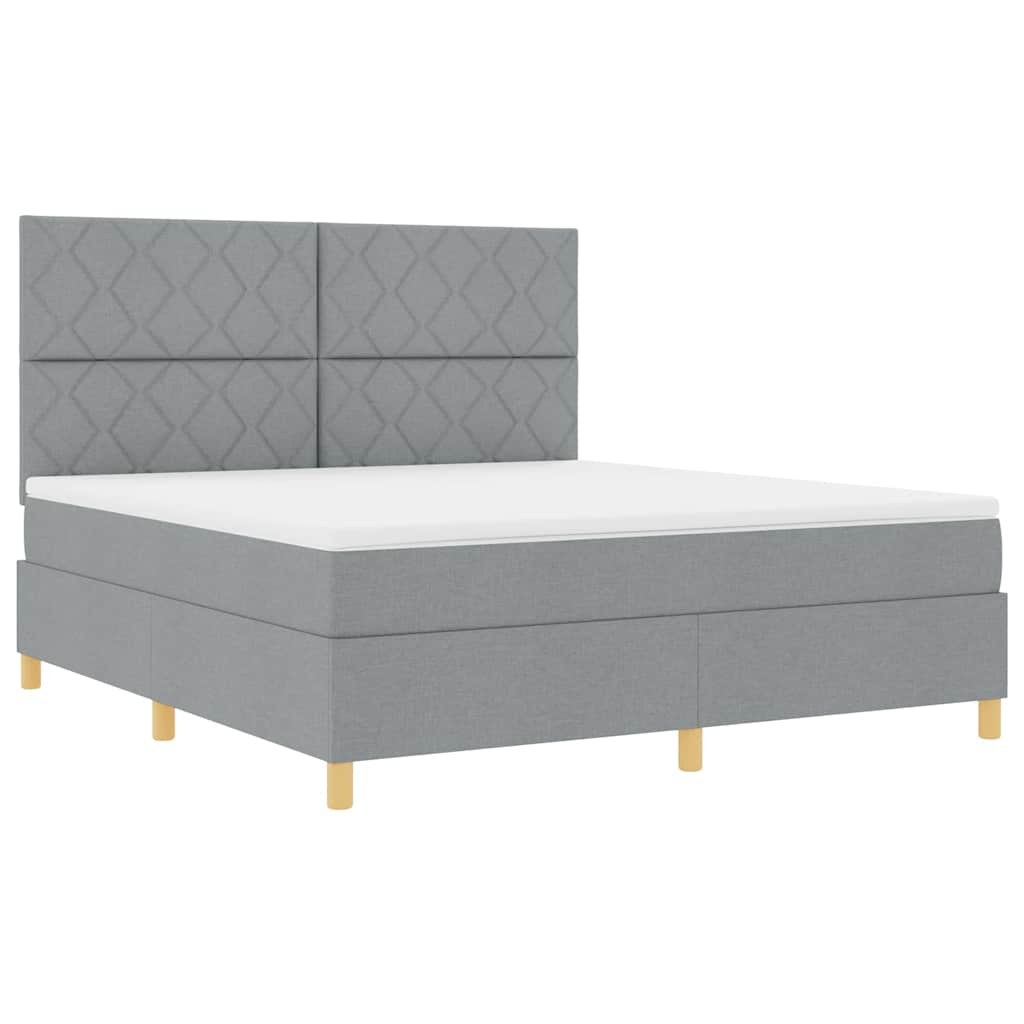 LED Box Spring Bed med hovedgærde Lysegrå 180 x 200 cm Stof