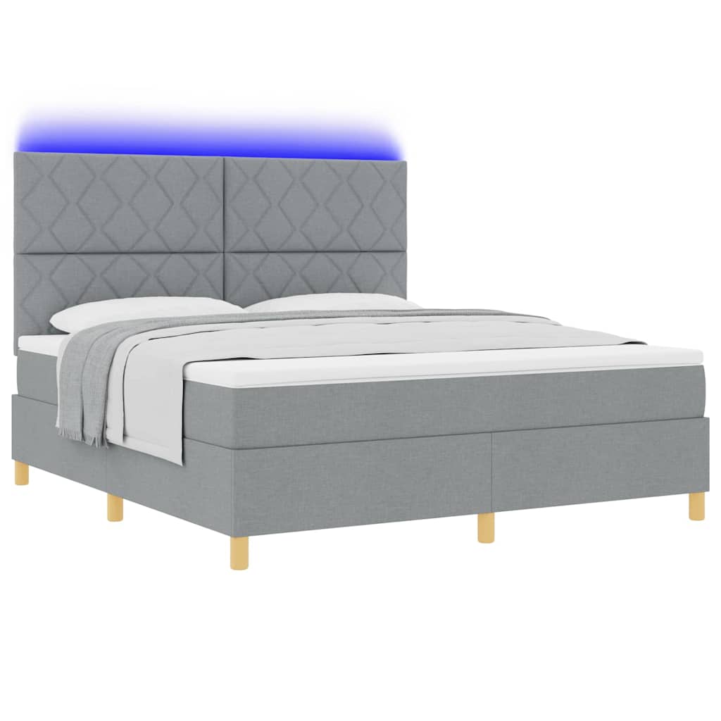 LED Box Spring Bed med hovedgærde Lysegrå 180 x 200 cm Stof