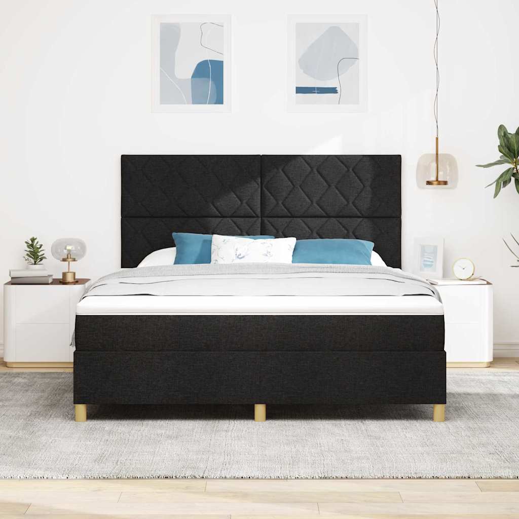 LED Box Spring Bed med hovedgærde Sort 180 x 200 cm Stof