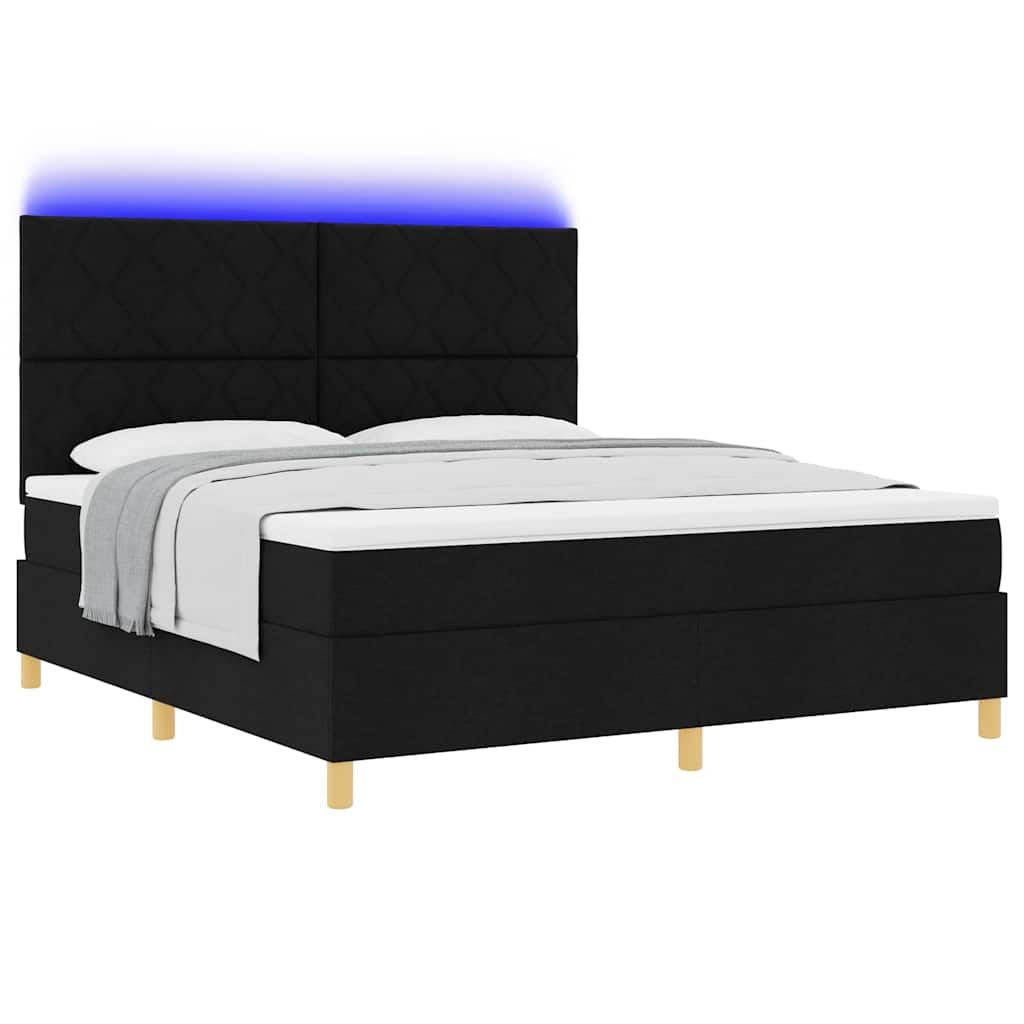 LED Box Spring Bed med hovedgærde Sort 180 x 200 cm Stof
