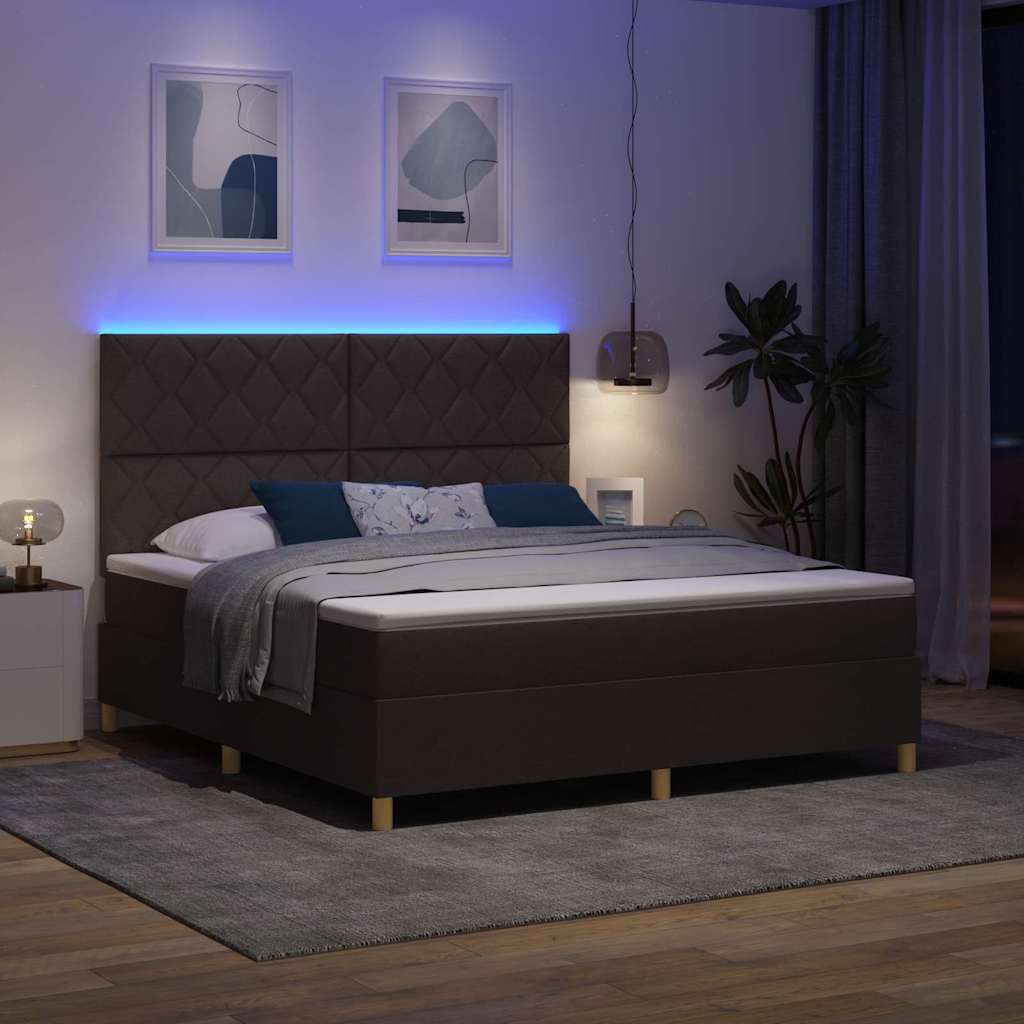 LED Box Spring Bed med hovedgærde Mørk Brun 180 x 200 cm Stof