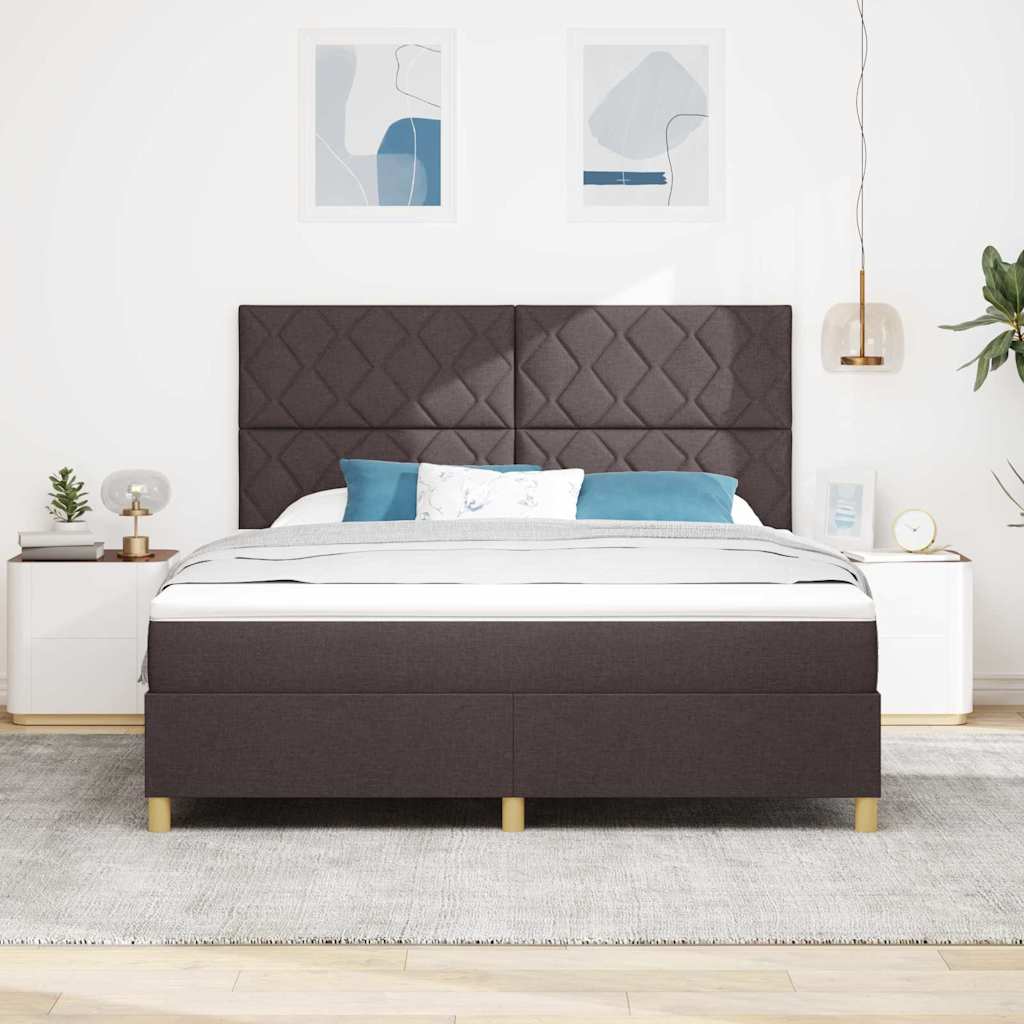 LED Box Spring Bed med hovedgærde Mørk Brun 180 x 200 cm Stof