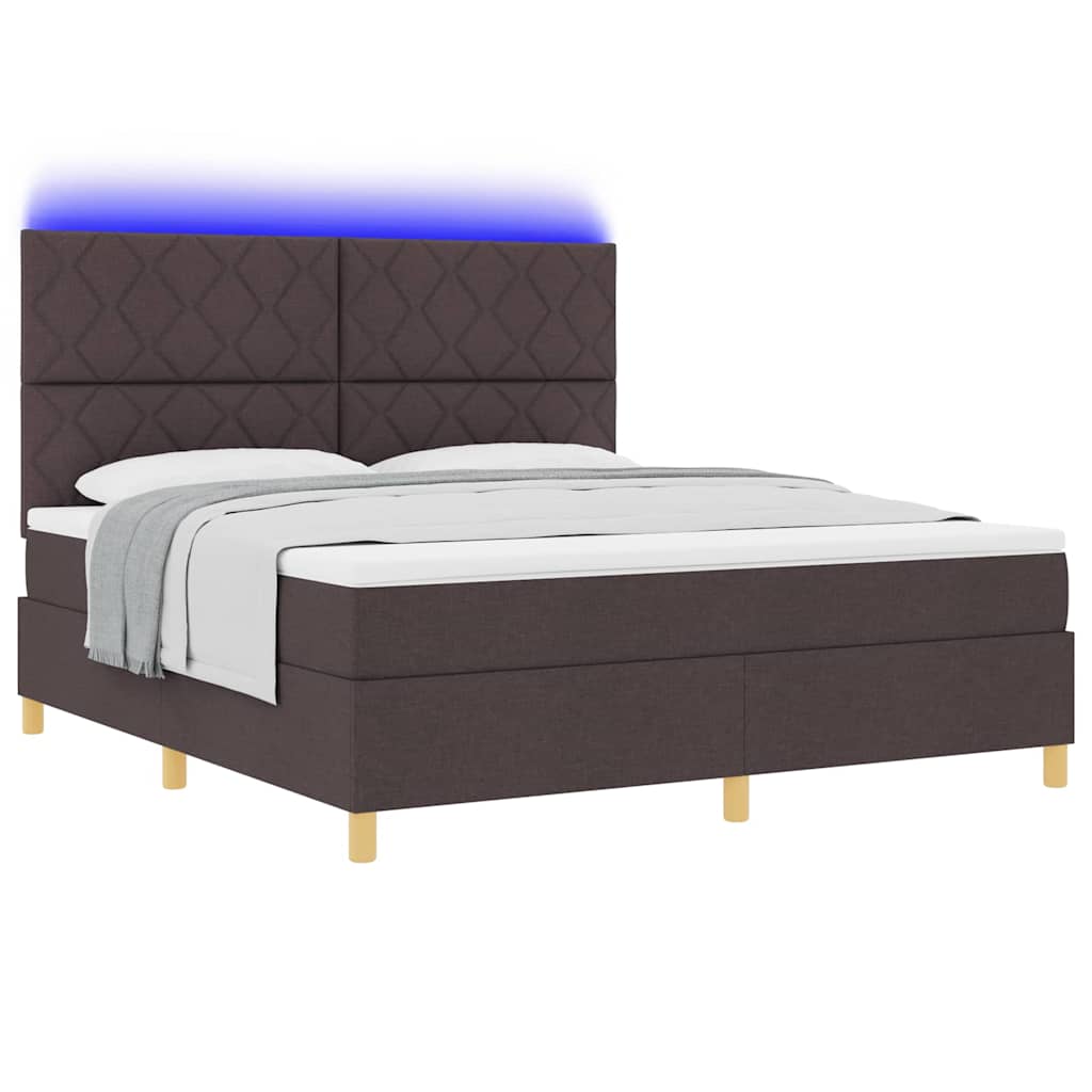 LED Box Spring Bed med hovedgærde Mørk Brun 180 x 200 cm Stof