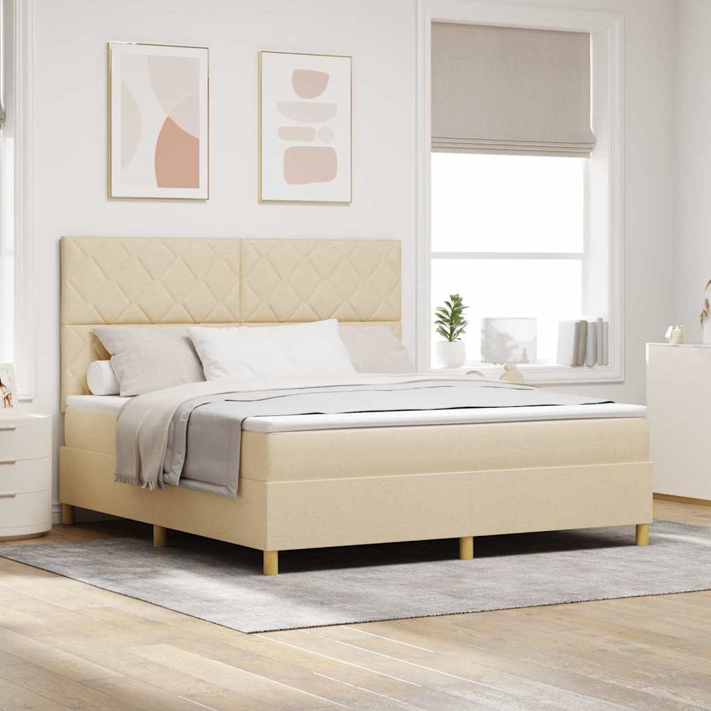 LED Box Spring Bed med hovedgærde Creme 180 x 200 cm Stof
