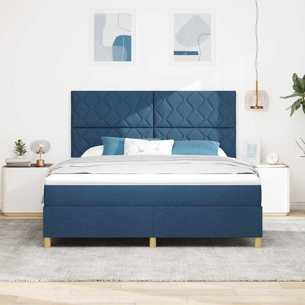 LED Box Spring Bed med hovedgærde Blå 180 x 200 cm Stof