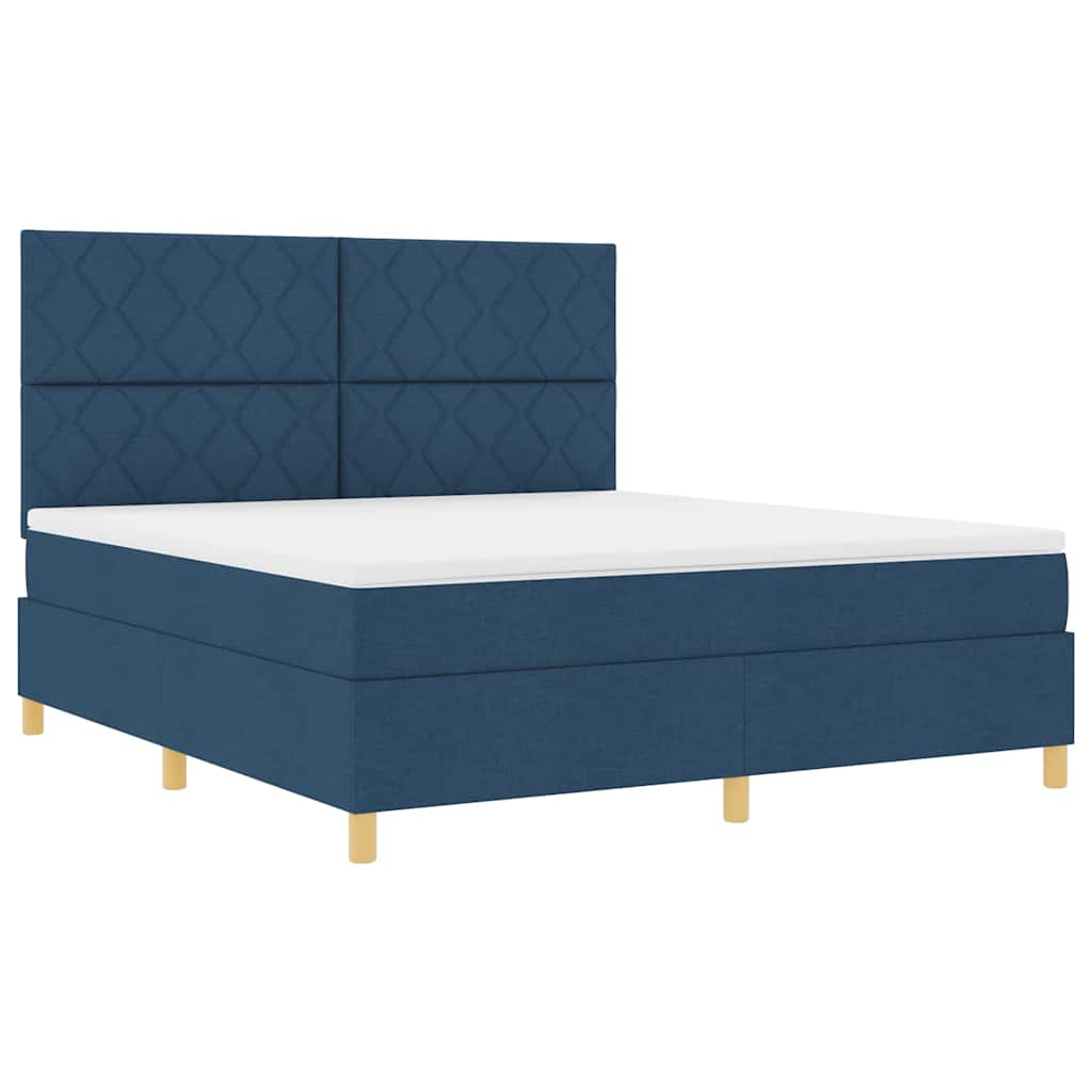 LED Box Spring Bed med hovedgærde Blå 180 x 200 cm Stof