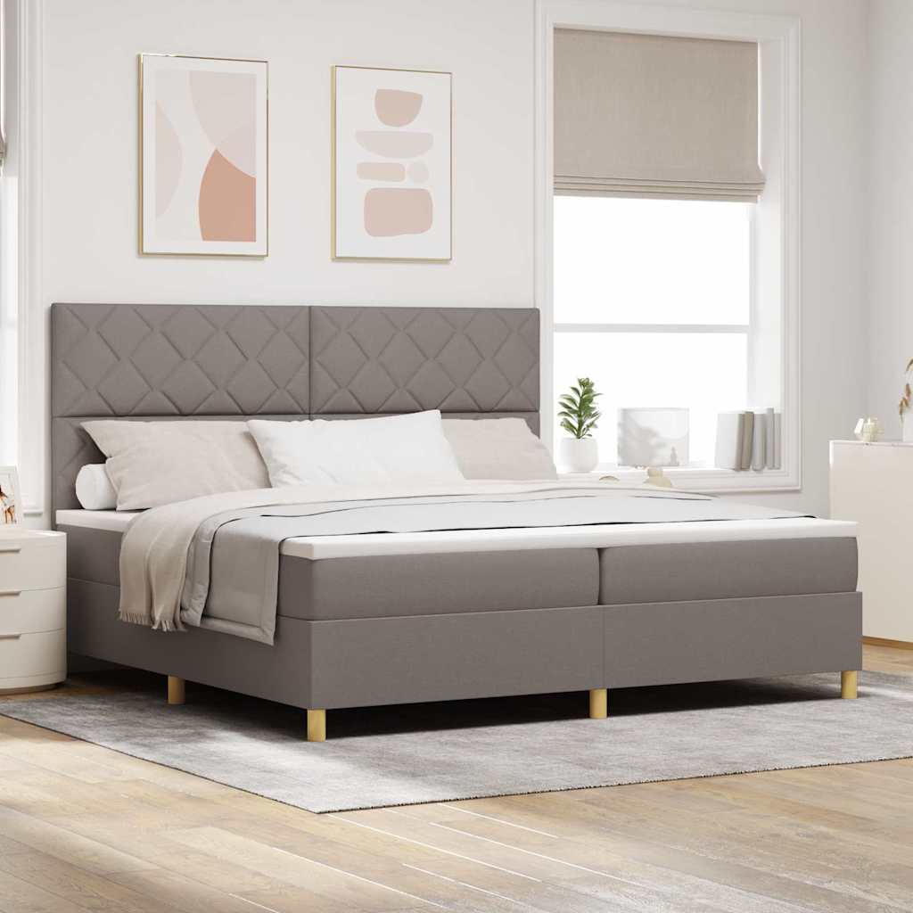 LED Box Spring Bed med hovedgærde Gråbrun 200 x 200 cm Stof