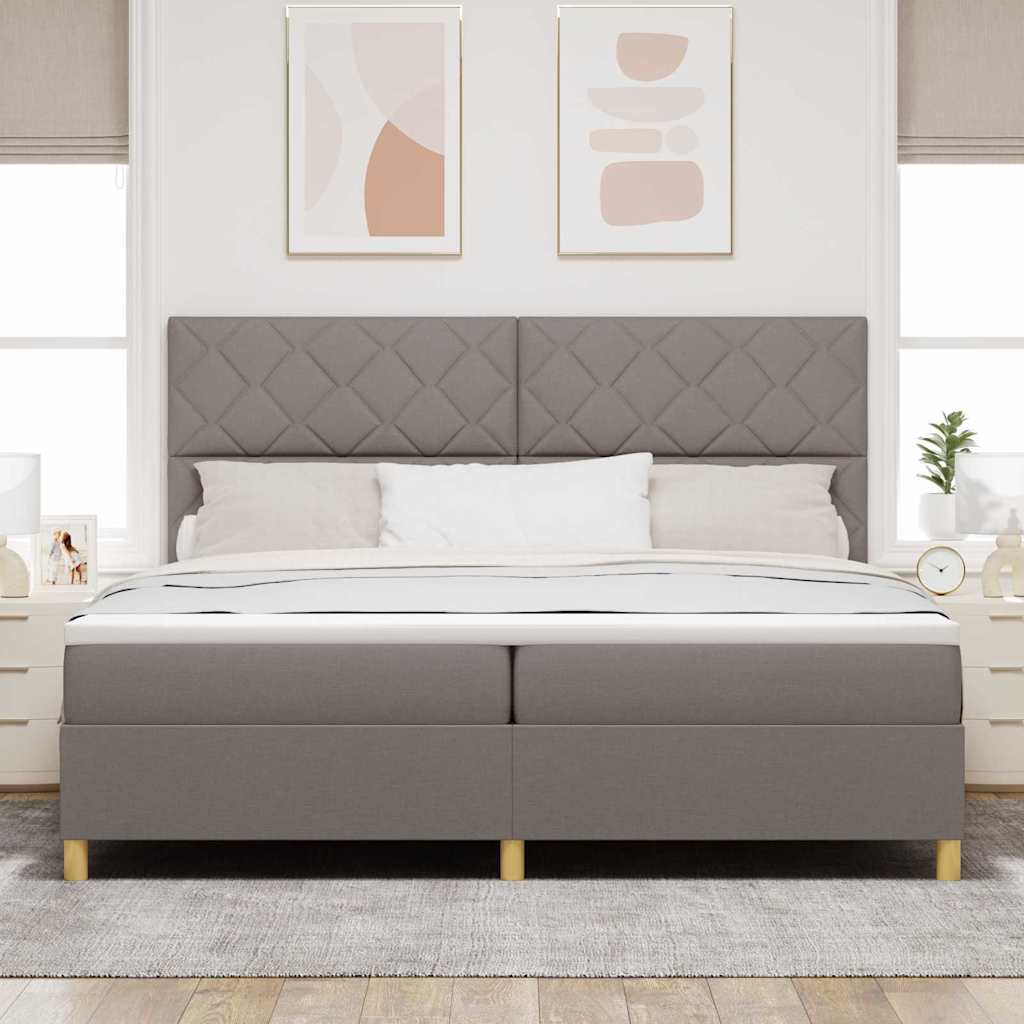LED Box Spring Bed med hovedgærde Gråbrun 200 x 200 cm Stof