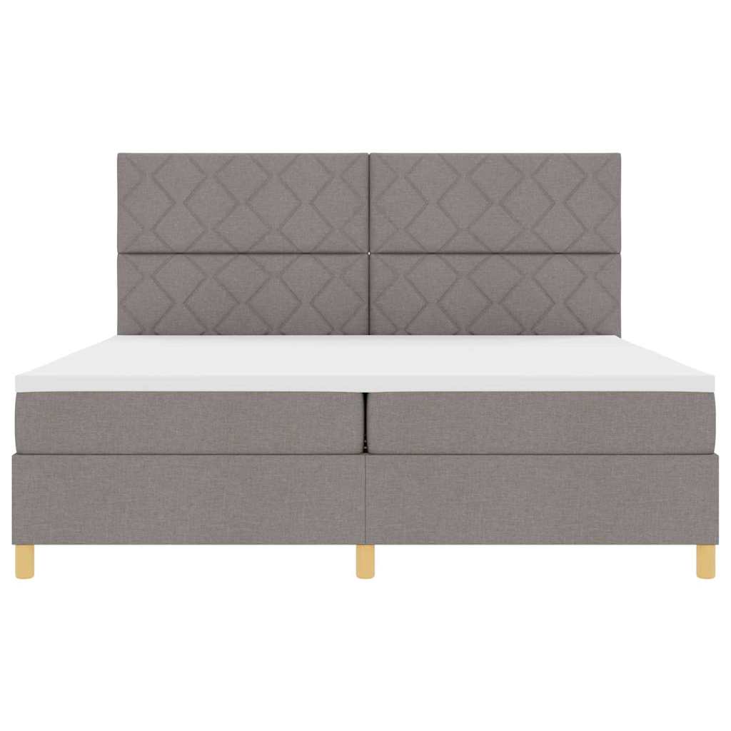 LED Box Spring Bed med hovedgærde Gråbrun 200 x 200 cm Stof