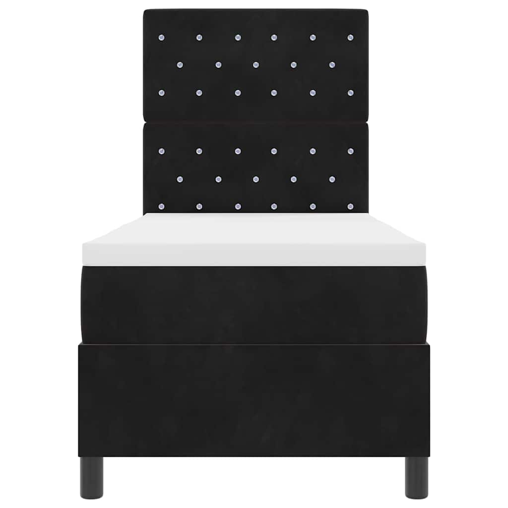 LED Box Spring Bed med madras Sort 80 x 200 cm Fløjl