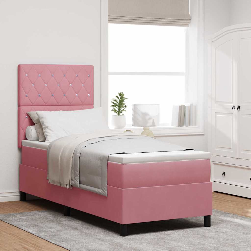 LED Box Spring Bed med madras Lyserød 80 x 200 cm Fløjl