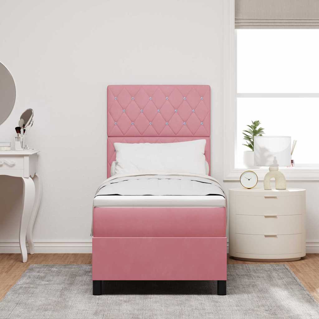 LED Box Spring Bed med madras Lyserød 80 x 200 cm Fløjl