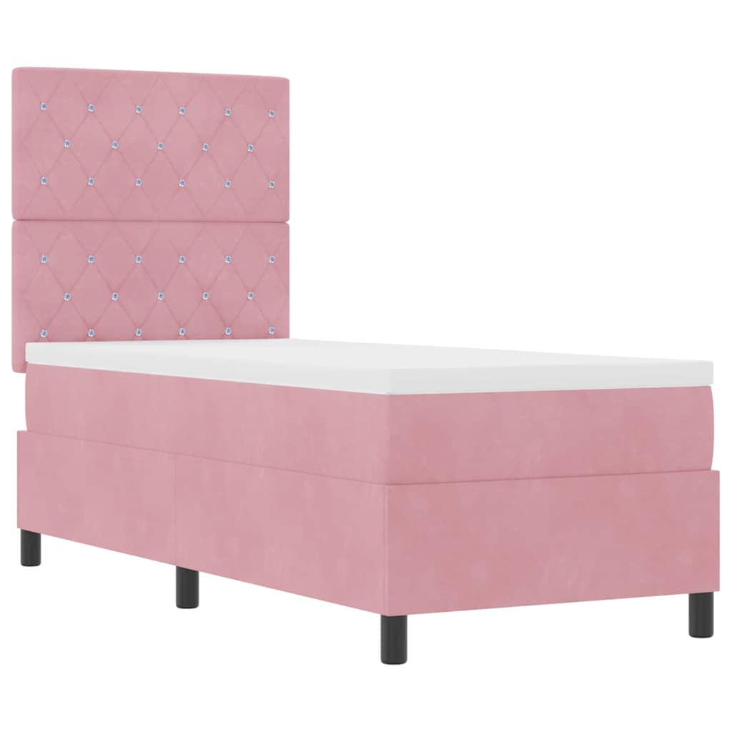 LED Box Spring Bed med madras Lyserød 80 x 200 cm Fløjl