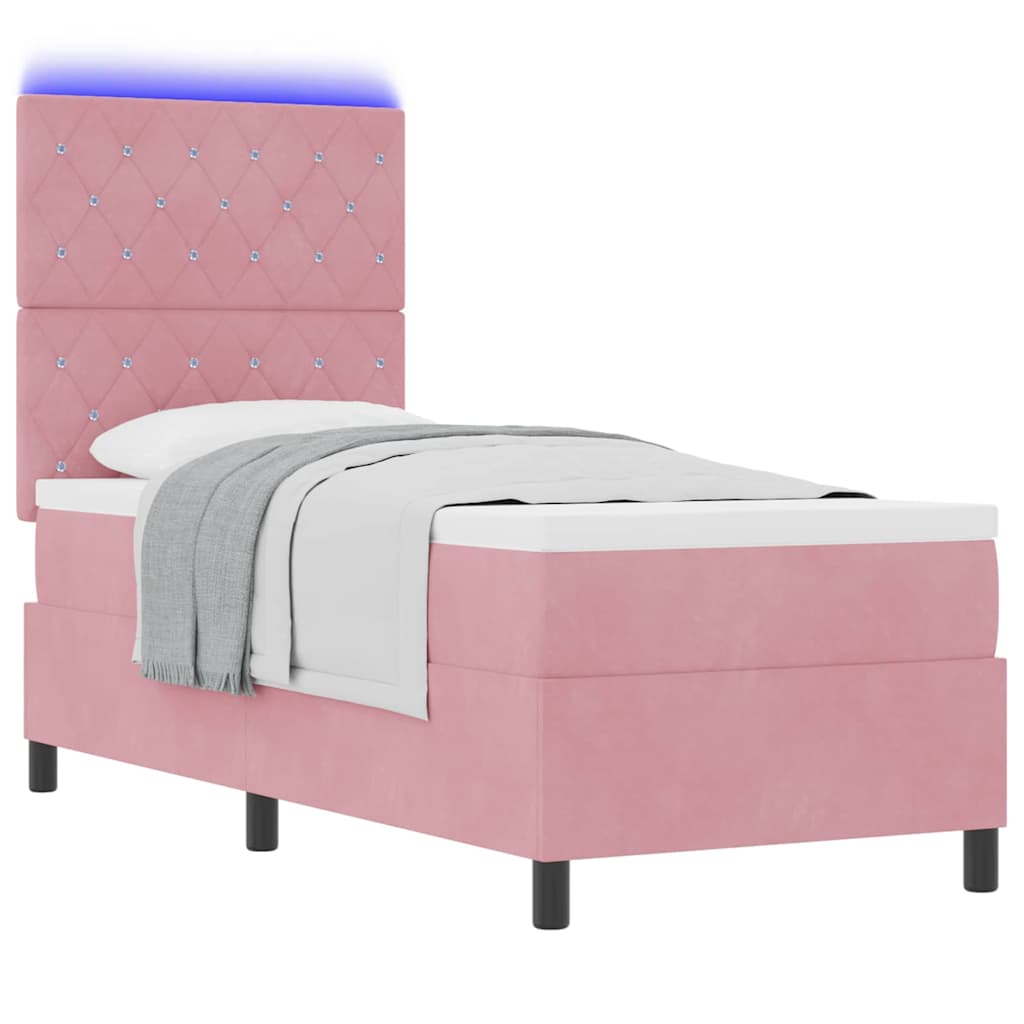 LED Box Spring Bed med madras Lyserød 80 x 200 cm Fløjl
